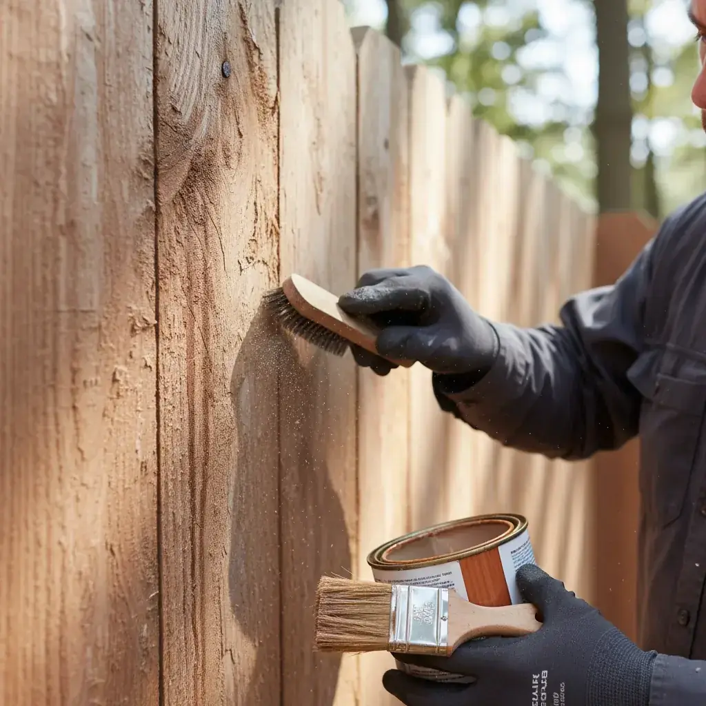 Close-up detail of a weathered cedar fence board showing graying and small cracks.