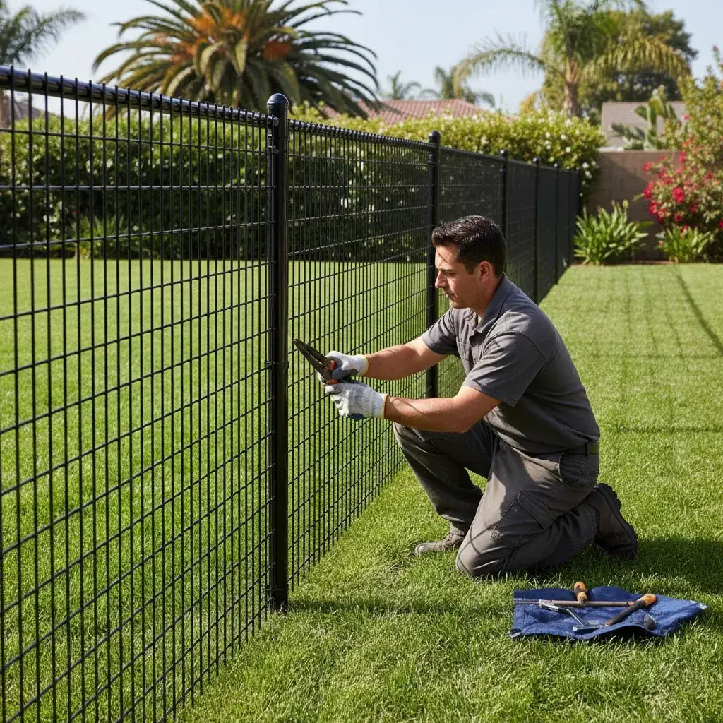 A new wood fence along a sunny East County backyard in Santee, CA, with dry inland hills in the background