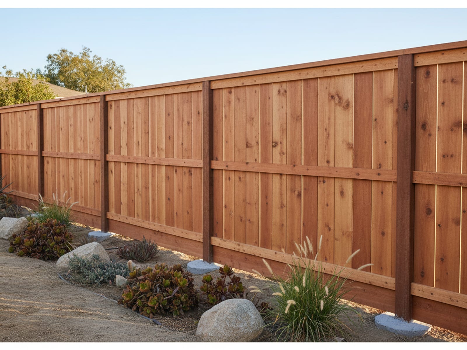 6-foot cedar board-on-board privacy fence installed along a San Diego property line